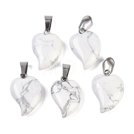Natural Howlite Heart Pendants G-H073-03P-11-1