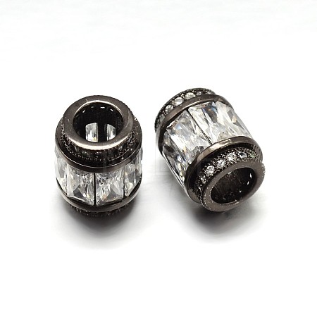 Column Brass Micro Pave Cubic Zirconia European Bead ZIRC-N017-20B-NR-1