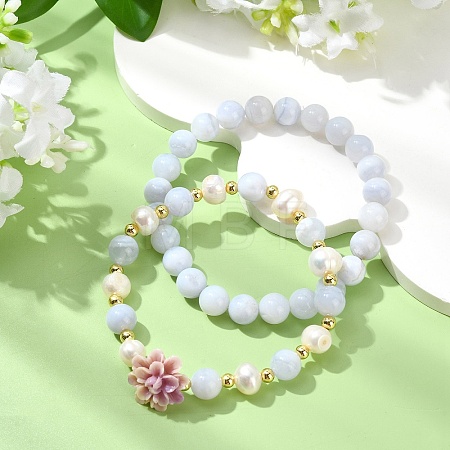 Adjustable Natural Blue Lace Agate Stretch Bracelets BJEW-JB14143-1