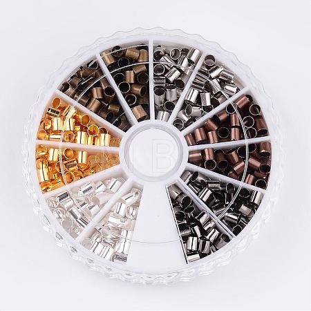 1 Box 6 Colors Antique Bronze & Red Copper & Golden & Silver & Platinum & Black Brass Tube Crimp Beads KK-X0036-NR-B-1