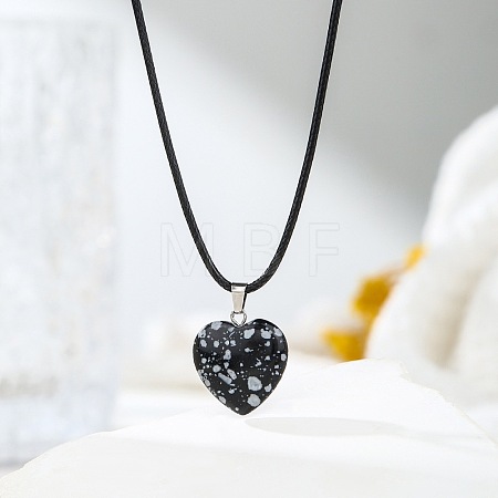 Natural Snowflake Obsidian Heart Pendant Black Cord Necklaces NI9317-10-1