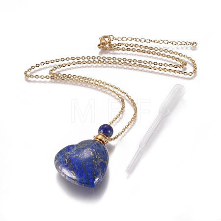 Natural Lapis Lazuli Openable Perfume Bottle Pendant Necklaces G-K295-A02-G-1