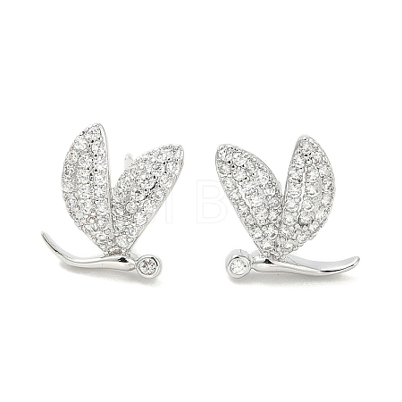 Rack Plating Brass Micro Pave Clear Cubic Zirconia Stud Earrings EJEW-M260-17P-1