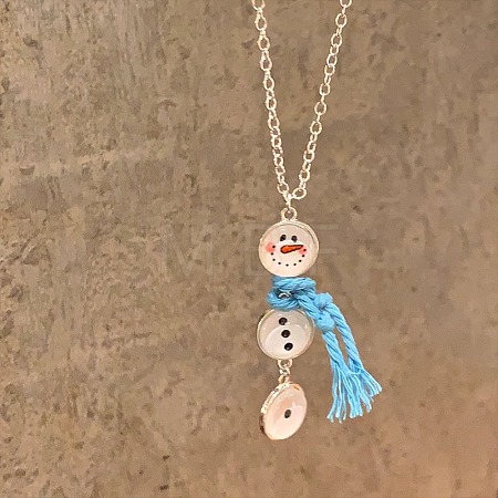 Alloy with Glass Christmas Snowman with Cord Scarf Pendant Necklaces FS-WGC7B44-01-1
