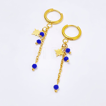 304 Stainless Steel Glass Star Tassel Hoop Earrings FS-WG135BB-01-1