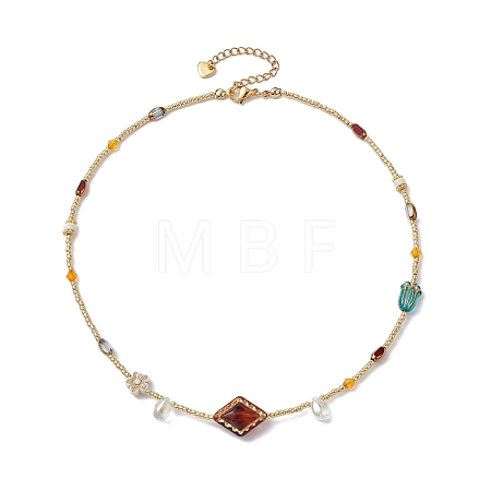 Glass Seed & Acrylic Beaded Necklaces NJEW-JN04469-1