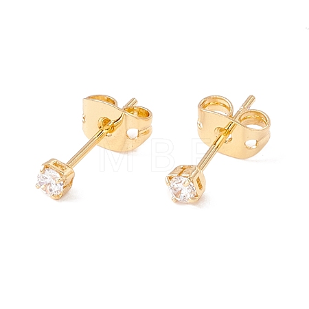 Tiny Clear Cubic Zirconia Square Stud Earrings EJEW-F282-33G-1