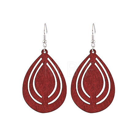 Hollow Out Teardrop Wood Dangle Earrings FS-WG5AC87-08-1