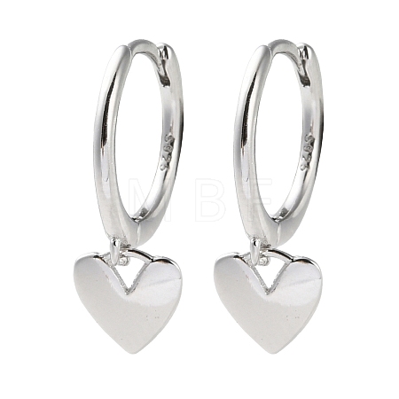 925 Sterling Silver Heart Hoop Earrings EJEW-P296-16P-1