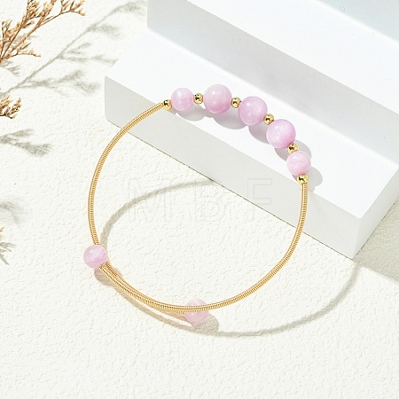 Copper French Wired & Round Natural Kunzite Cuff Bangles for Women BJEW-JB13989-1