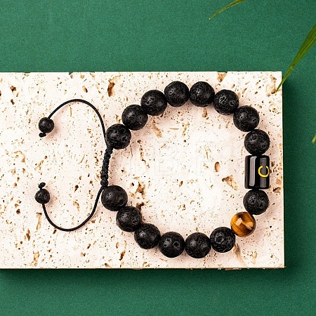 Natural Tiger Eye & Lava Rock Round Beads Adjustable  Bracelets TV6214-3-1