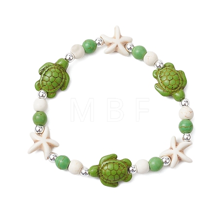 Synthetic Turquoise Beaded Stretch Bracelets for Woemn Men BJEW-JB11094-1