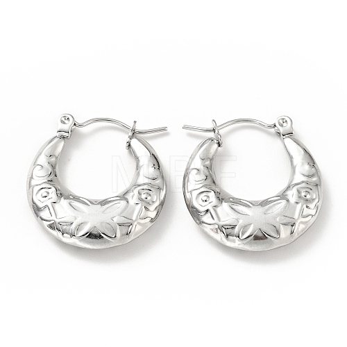 304 Stainless Steel Crescent Moon with Butterfly Hoop Earrings for Women EJEW-G293-15P-1