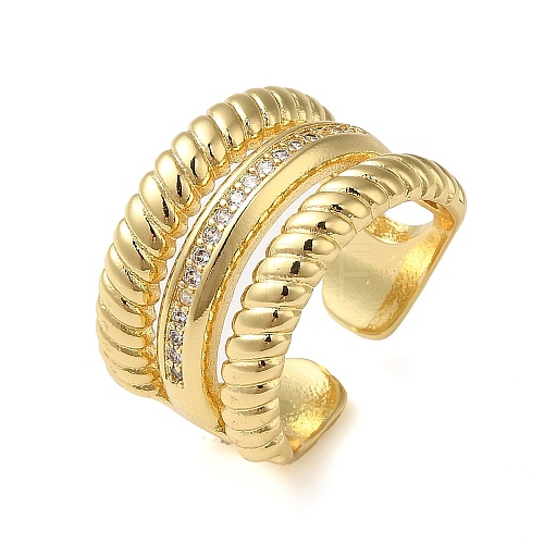 Brass Micro Pave Cubic Zirconia Open Cuff Ring RJEW-Q805-02G-1