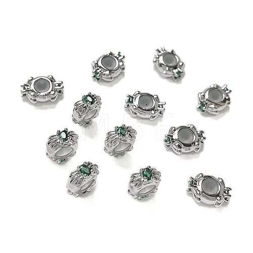 Brass Micro Pave Green Cubic Zirconia Beads KK-K361-05P-1