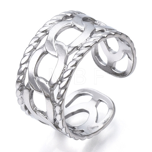 304 Stainless Steel Curb Chains Shape Open Cuff Ring RJEW-N040-04-1