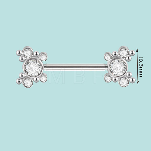 304 Stainless Steel Crystal Rhinestone Barbell Nipple Rings WG5DFA5-17-1