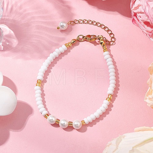 Shell Pearl Bead & Glass Seed Beads Bracelets BJEW-MZ00136-01-1