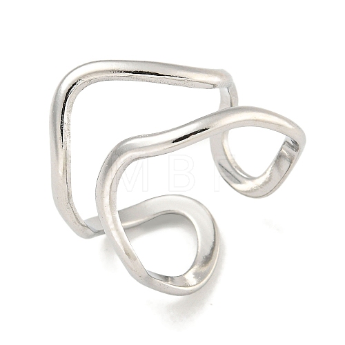 Non-Tarnish 304 Stainless Steel Irregular Open Cuff Ring for Women RJEW-A043-26P-1