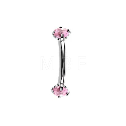 304 Stainless Steel Flat Round Cubic Zirconia Eyebrow Curved Barbell Rings WG8201B-05-1