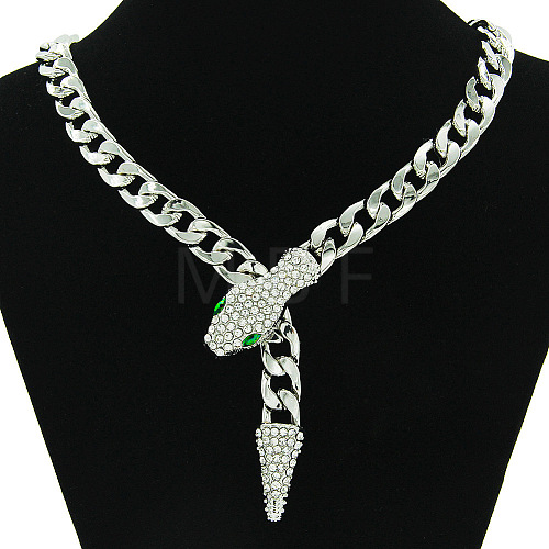 Alloy Rhinestone Snake Cuban Link Chain Necklaces for Women WGC9FDE-08-1