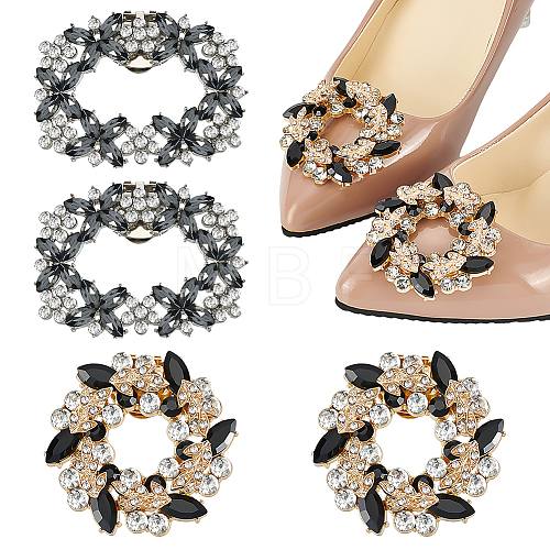 AHADERMAKER 4Pcs 2 Styles Flower Brass Rhinestone Shoe Decorations AJEW-GA0006-94A-1