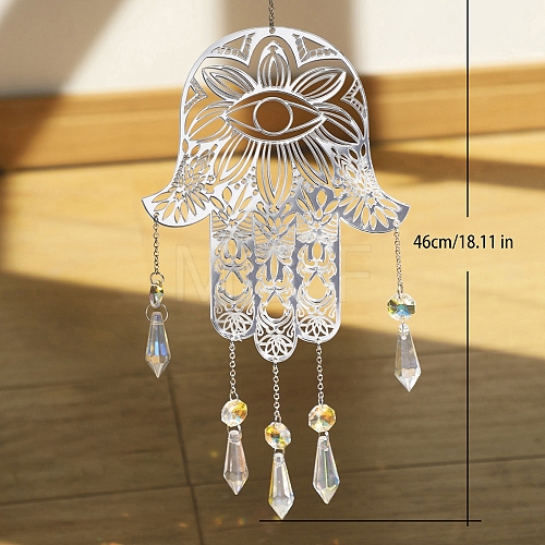 Metal Hollow Hamsa Hand with Eye Hanging Ornaments PW-WGE33F2-01-1