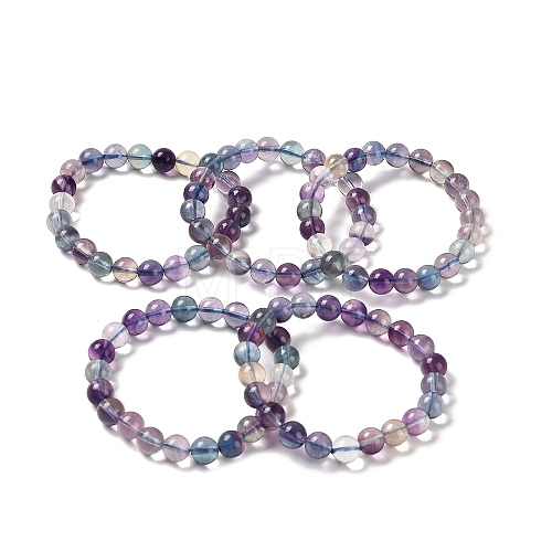 Natural Fluorite Beaded Stretch Bracelets BJEW-K233-02B-02-1