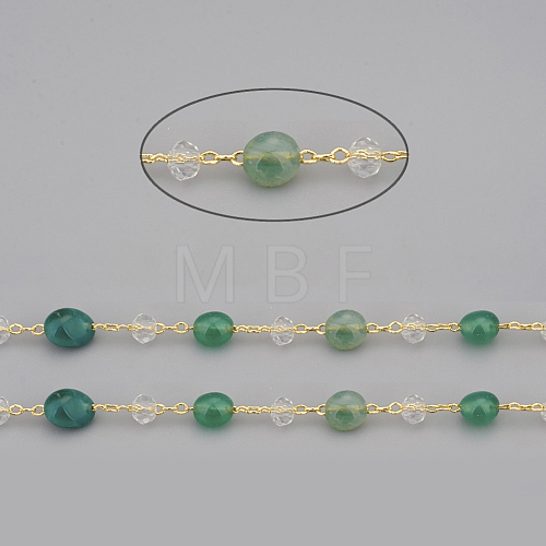 3.28 Feet Handmade Natural Green Agate Beaded Chains X-CHC-I031-11G-1