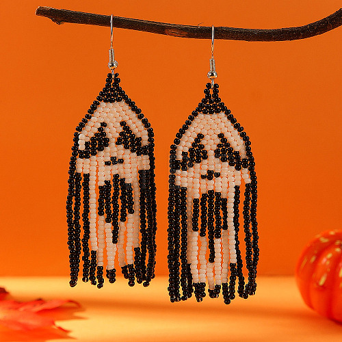 Halloween Style Skull Ghost Glass Bead Handmade Earrings for Women KT4752-1