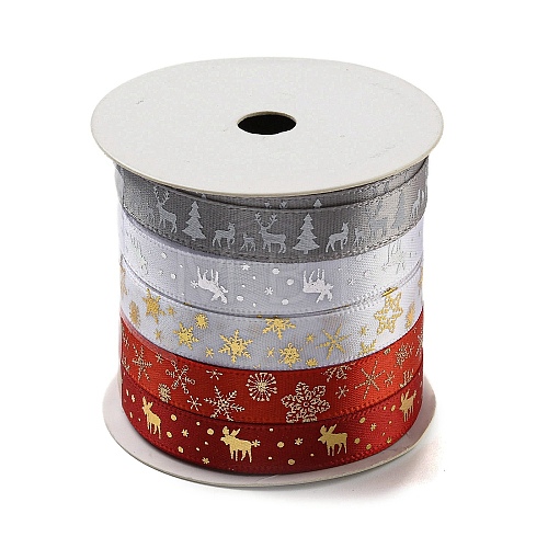 10M  5 Colors Hot Stamping Christmas Polyester Ribbons Set OCOR-Q026-02-1