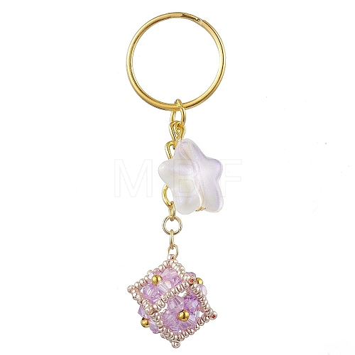 Glass Seed Bead Cube with Acrylic Star Keychain KEYC-MZ00027-04-1