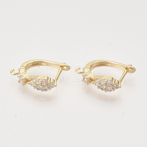 Brass Cubic Zirconia Hoop Earring Findings with Latch Back Closure KK-T048-030G-NF-1