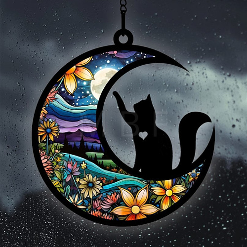 Moon with Cat Window Suncatchers PW-WG7D0D8-05-1