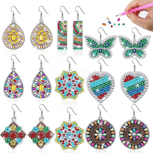 Teardrop/Butterfly/Flower DIY Diamond Painting Earring Kits DIAM-PW0010-35B-1