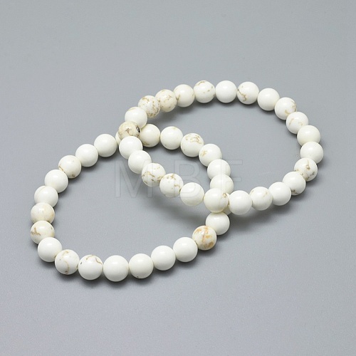 Natural Magnesite Bead Stretch Bracelets X-BJEW-K212-A-008-1