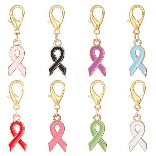  Alloy Enamel Awareness Ribbon Pendant Decorations AJEW-NB0003-74-1