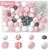 65Pcs 9 Styles Round & Rondelle Resin Rhinestone & Silicone & Brass Crystal Rhinestone Spacer Beads Findings Kits DIY-YW0017-97A-1