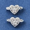 Brass Micro Pave Clear Cubic Zirconia 2-Loop Heart Spacer Bars KK-C258-05S-1