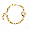 304 Stainless Steel Pave Clear Cubic Zirconia Oval Link Figaro Chain Bracelets for Women WG79883-01-6