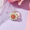 Flower Glass Seed Beaded Stretch Rings for Women RJEW-MZ00022-01-2