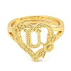 Heart with Letter & Flower Rack Plating Brass Adjustable Rings for Women RJEW-I105-05G-U-2