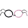 2Pcs Round Natural Black Agate & Rose Quartz Braided Bead Bracelets for Couple IJ5496-5-1