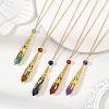 304 Stainless Steel Filigree Natural Mixed Stone Faceted Pointed Bullet Pendant Brass Cable Chain Necklaces NJEW-JN06568-1