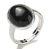 Natural Obsidian Oval Adjustable Rings RJEW-K371-07S-24-2