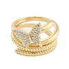 Brass Micro Pave Cubic Zirconia Butterfly Open Cuff Rings Set for Women RJEW-U002-02G-1