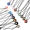 Ring Natural & Synthetic Mixed Gemstone Pendant Black Waxed Cord Adjustable Necklaces NJEW-G169-02-2