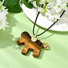 Natural Tiger Eye Horse Pendant Adjustable Black Korean Waxed Polyester Cord Neckalces NJEW-JN06355-01-1