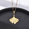 Ginkgo Leaf 304 Stainless Steel Pendant Necklaces NJEW-H059-21G-3