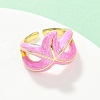 Brass Enamel Adjustable Cuff Rings for Women RJEW-G357-01K-3